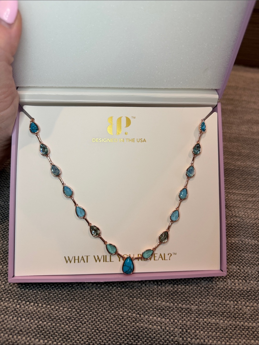 Bomb Party Summer Jewel Candy Santa Fe Rose gold Turquoise Necklace